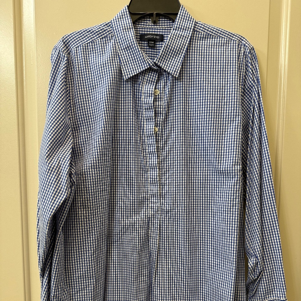 Lands End Women's 20W Dark Blue Gingham Long Sleeve Tunic